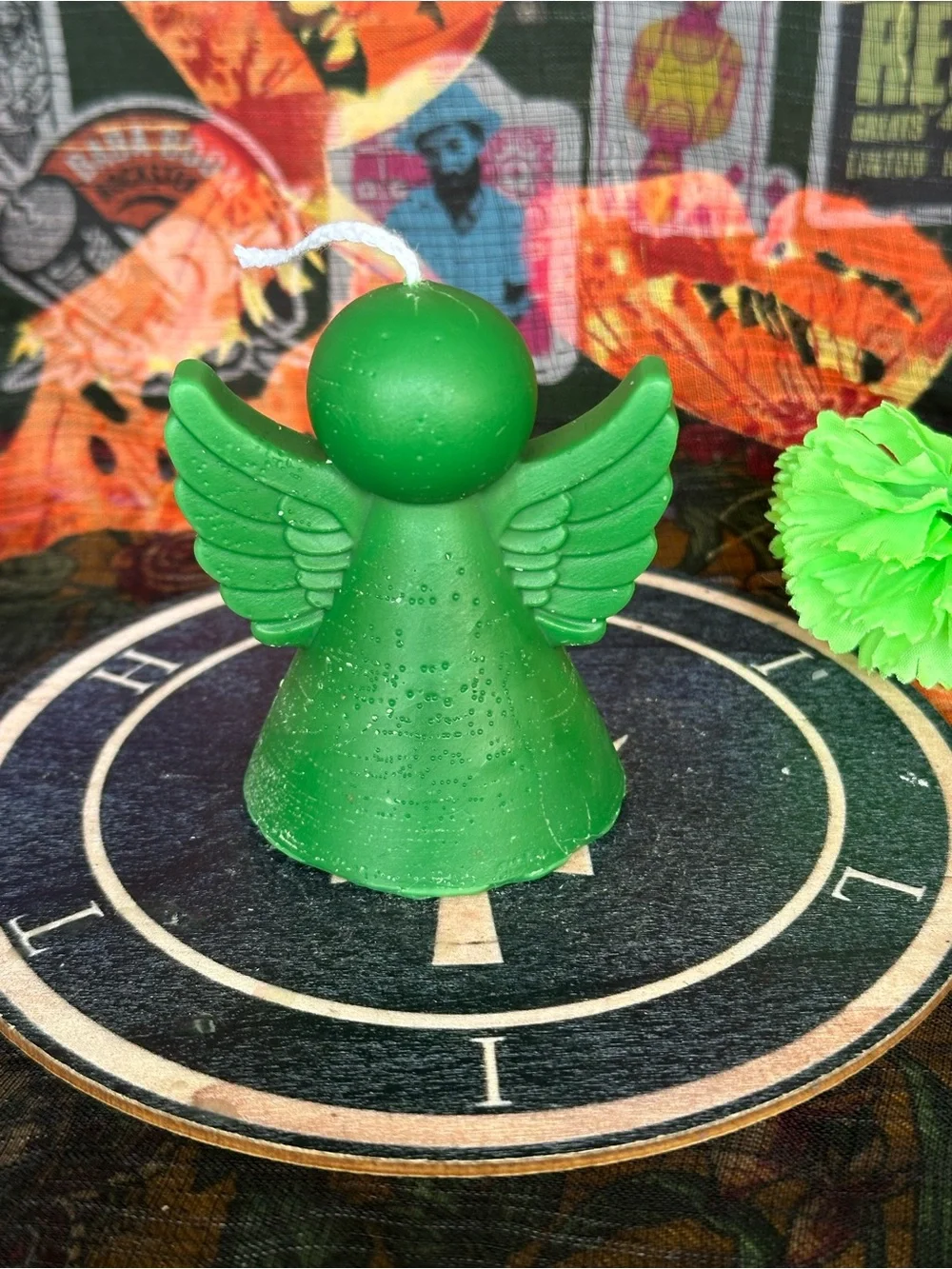 Handmade Green Angel Candle – Winged Spiritual Figure Candle